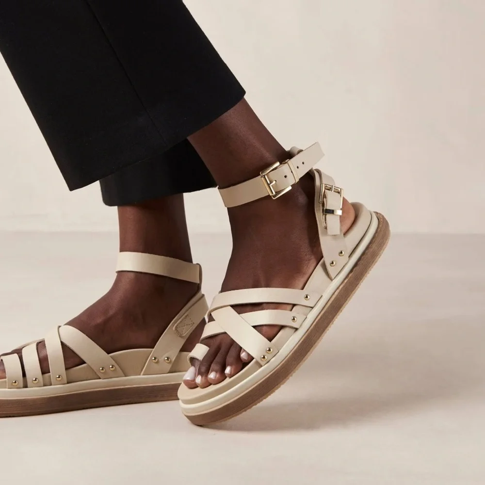 ALOHAS Cream Strappy Ankle Buckle Sandals